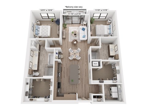 Floor plan for 2 beds, 2 baths, 1437 sqft